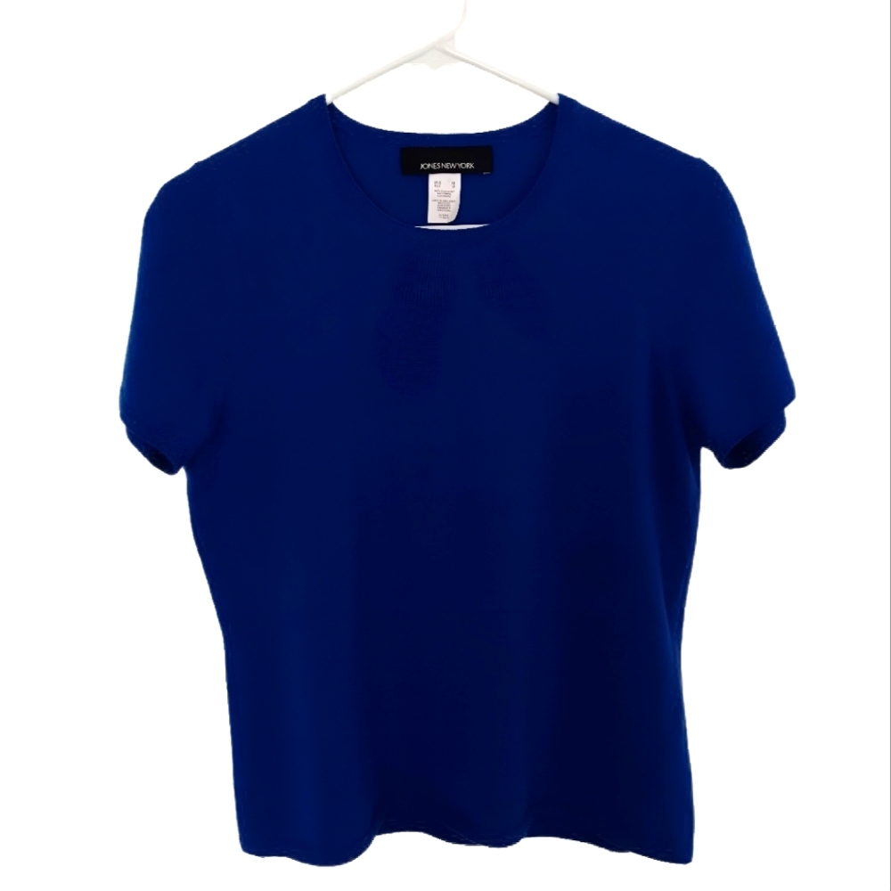 Jones New York Blue Short Sleeve Cashmere Sweater
